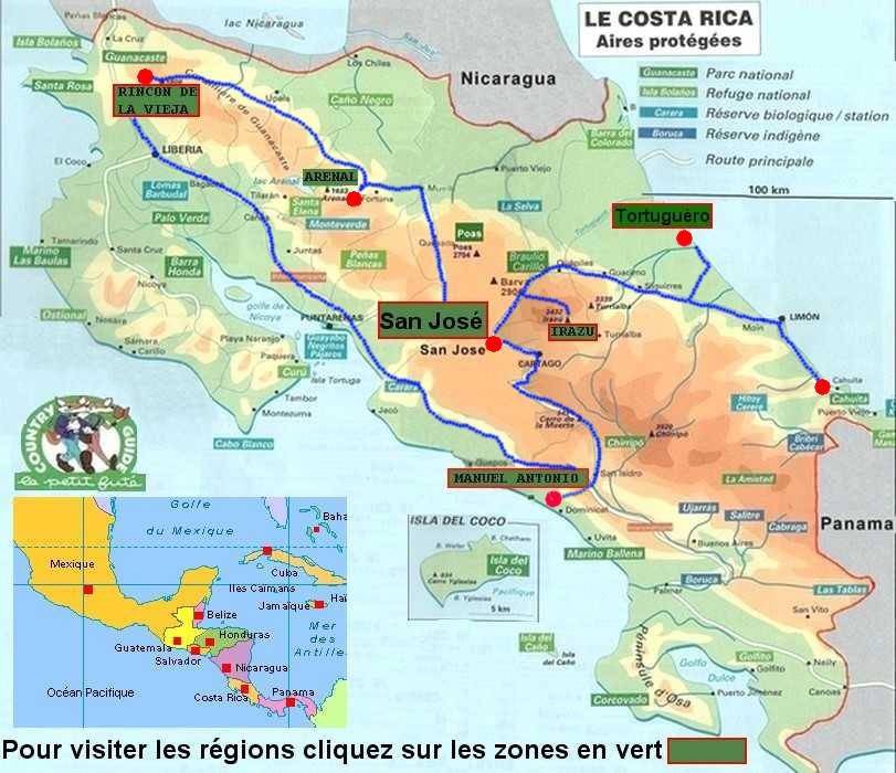 CARTE du COSTA RICA AMERIQUE CENTRALE